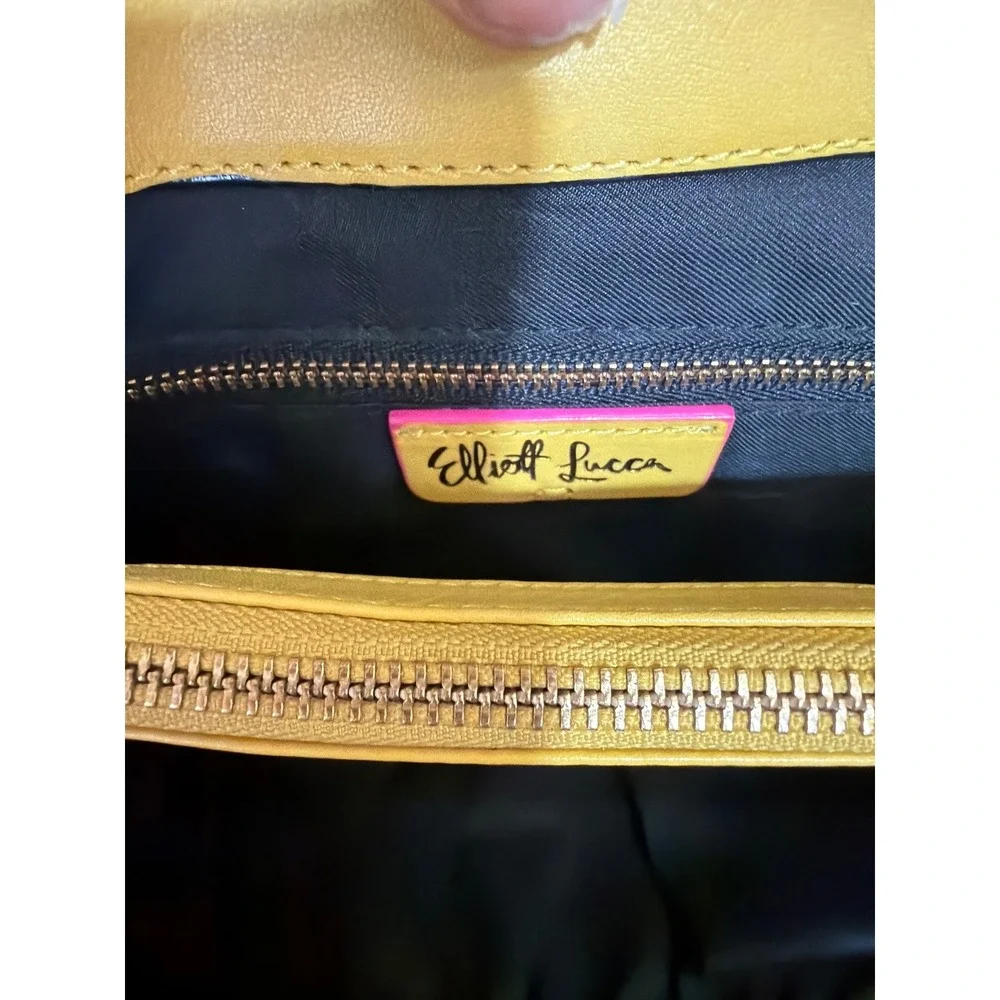 Elliott Lucca Yellow Leather Satchel Bag Braided Handles Triple Compartment